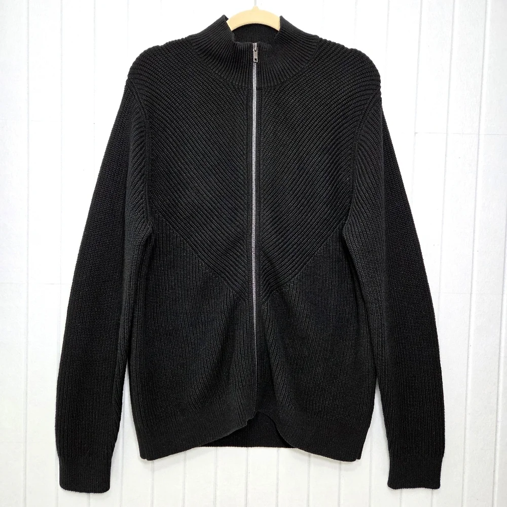Banana Republic FISHERMAN SWEATER JACKET Black Men's Cardigan Sweater Size L‎